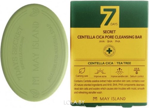 Мыло для проблемной кожи May Island 7 Days Secret Centella Cica Pore Cleansing Bar 85g - фото 13348
