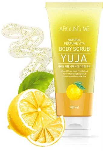 Скраб для тела с экстрактом цитрона Welcos Around Me Natural Perfume Vita Body Scrub Yuja 200 мл - фото 14507