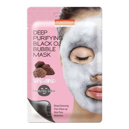 Очищающая пузырьковая маска с вулканическим пеплом PUREDERM Deep Purifying Black O2 Bubble Mask Volcanic 20g - фото 14704