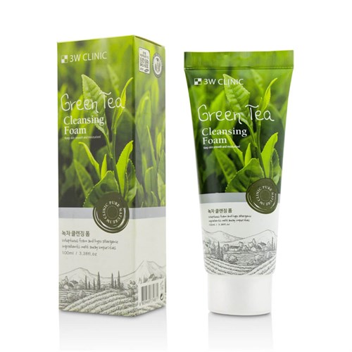 Пенка для умывания с экстрактом зеленого чая 3W CLINIC Pure Natural Green Tea Cleansing Foam 100мл - фото 15318
