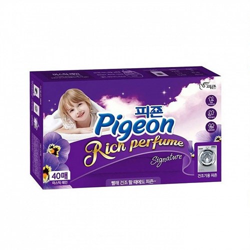 Кондиционер для белья PIGEON Rich Perfume Dryer Sheet SIGNATURE - аромат «Тайны дождя» (салфетки-кондиционер для сушки белья в сушильной машине) 40 листов - фото 15614