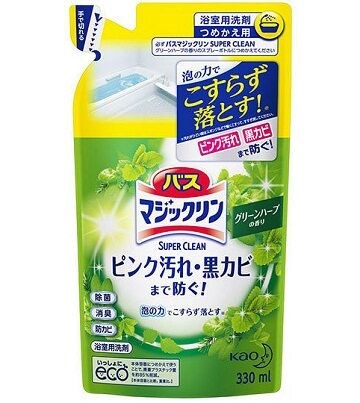 Жидкость чистящая для ванны KAO Magiсclean (предотвращающая образование розовой и чёрной плесени, с антибактериальным эффектом, аромат зелёных трав) 330 мл (мягкая упаковка) - фото 15755